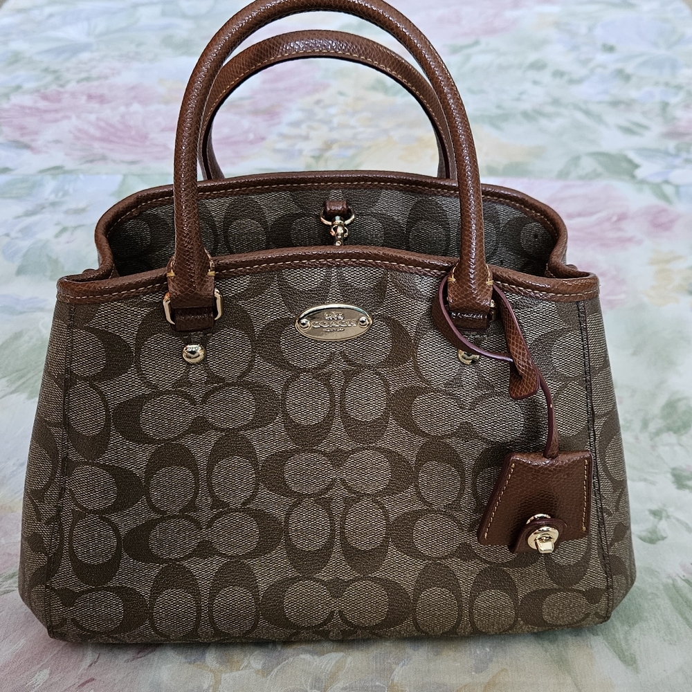 Coach 2 Way Brown and Tan Signature Coated Canvas Mini Handbag
